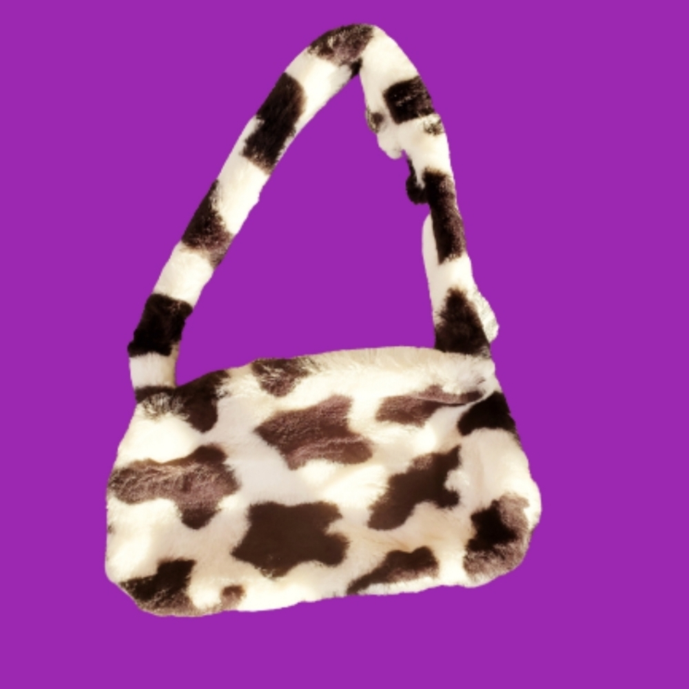Y2K Small Fuzzy Cowprint Purse NWOT